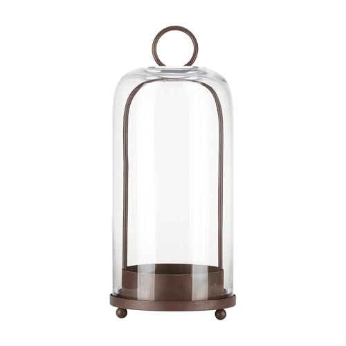 ガラスドーム付きハンギングキャンドルホルダー、装飾用チェーン付き, インテリア装飾, 多肉植物・観葉植物用 (茶色, 13x30cm)