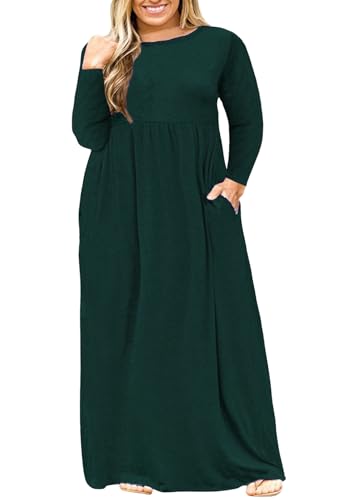 Image of Nemidor Plus Size Maxi Dress for Curvy Women Fall Casual Loose Long Sleeve Dresses with Pocket 14-26