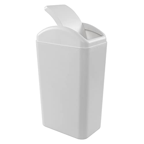 Hespama 3.5 Gallon / 14 L Slim Trash Can with Swing Lid, Small Garbage Bin for Narrow Space, Light Grey