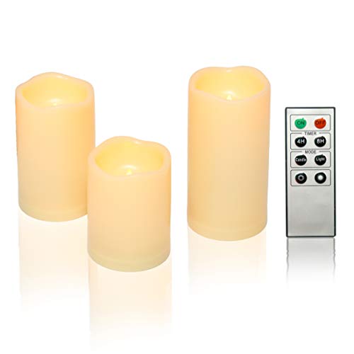 Image of CANDLE CHOICE Waterproof Outdoor Battery Operated Flameless Candles with Remote Timer Plastic Realistic Flickering Fake Electric LED Pillars for Lantern Garden Wedding Christmas Decorations 3 Pack