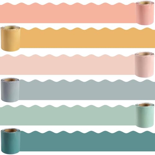 Kockuu 216ft Bulletin Board Borders 6 Rolls Classroom Blackboard Borders Colourful Waterproof Scalloped Display Border Trims for Home Wall Door Classroom Decorations