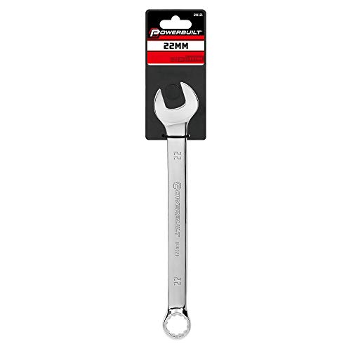 Image of Powerbuilt 22mm Metric Combination Wrench, 12 Point Double Ended Box and Open End, 15 Degree Offset Polished 644126