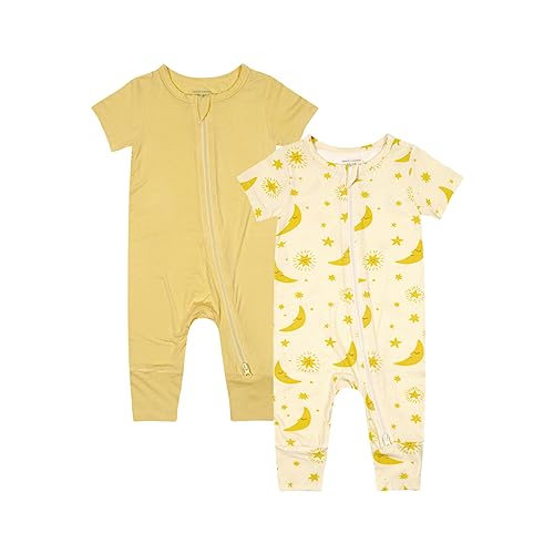 Image of Teach Leanbh Baby Boys Girls 2 Pack Bamboo Viscose Pajamas 2 Way Zipper Short Sleeve Romper Jumpsuit Sleep and Play