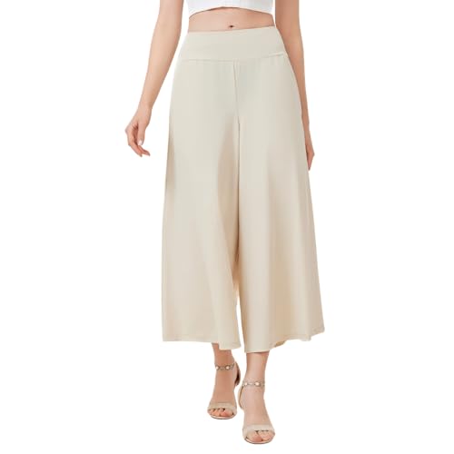 Turnhier Womens Culottes Elastic Waist Wide Leg Pants Casual Summer Palazzo Pants Lounge Trousers with Pockets