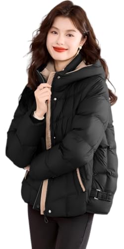 m4solar Damen Winterjacke mit Kapuze, Wattierte Steppjacke Warme Outdoor Pufferjacke fuer Winter Schwarz-M