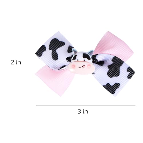 Pinzas con moño de lazo rosa con diseño de vaca, 2 piezas miniatura 7