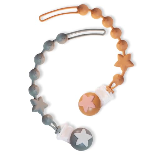 Image of Silicone Baby Pacifier Clips for Boys and Girls, Pack of 2 Flexible Rust-Free Pacifier Holder Clip with One-Piece Design, Paci Binky Clips (Sage+Mustard)