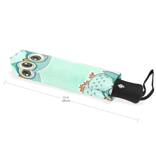 Parapluie automatique résistant et compact motif hiboux mignons bleu