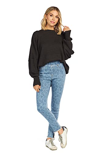 Mud Pie Jetta Zipper Womens Jeans, Large, Blue Leopard3