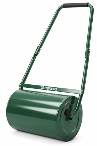 30L Garden Lawn Roller Galvanised Steel Drum Roller Water or Sand Filled 30cm Heavy Duty Outdoor Grass Roller with U-Shaped Handle Garden Roller for Grass Seeding & Soil Levelling - Green
