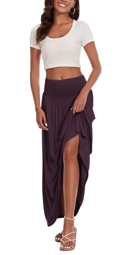 Women's Casual V Elastic Waistband Swing Lounge Skirt Ankle Length Maxi Long Skirts2
