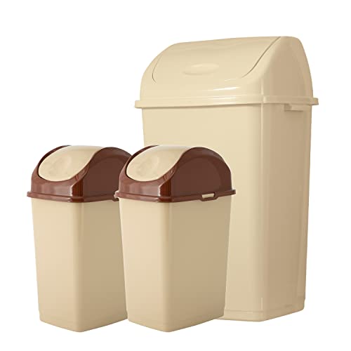 Set de 3 canecas de basura beige con tapa basculante