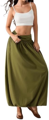 Women's Bubble Maxi Skirt Elastic Low Waist A Line Long Skirt