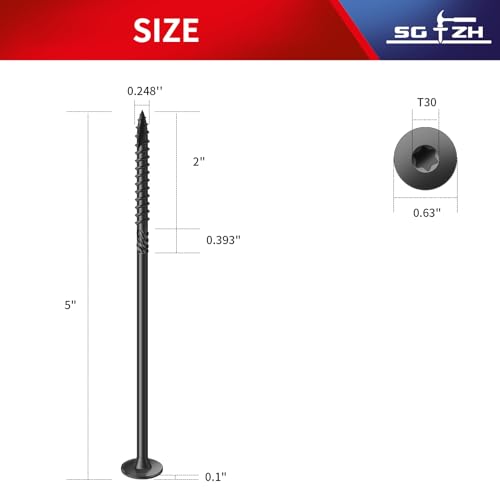 Image of #14 x 5 Inch Outdoor Structural Wood Deck Screws (19Pcs /1lb), Carbon Steel, Black, Flat Head, Rust Resistant Epoxy Coated, T30 Star Bit