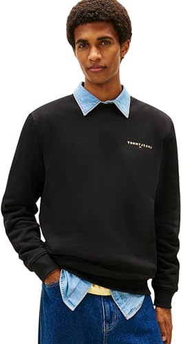 Tommy Jeans Tjm Reg Linear Crew Ext Dm0Dm20249, Felpa Pullover, Uomo, Nero (Black), M