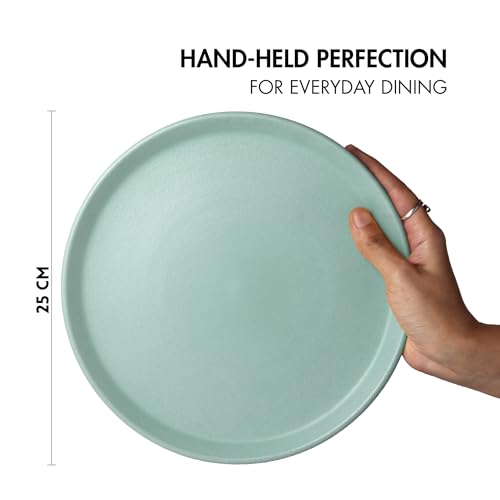Image of Ceramic Dinner Plates, 2 Pcs | Rim Plate for Easy Eating | Microwave, Oven, Dishwasher Safe | Set of 2 Ceramic Plates for Dinner | Handmade | (Almost Blue, Dinner Plate)