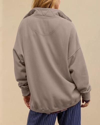Image of Gacaky Sweatshirt for Women Oversized Casual Long Sleeve Button Henley Neck Pullover Tops Fashion Outfits Clothes