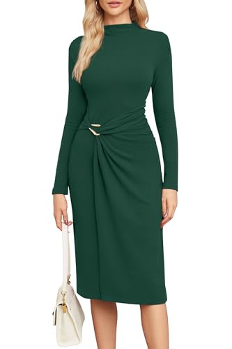 Newshows Strickkleid Damen Winter Herbst Langarm Herbstkleid Winterkleid Elegant Rollkragen Hochzeit Kleid Grün,M