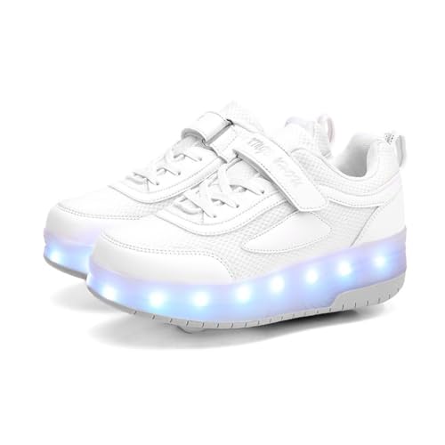 Patines de Rodillos led para niños - Zapatos de Rodillos con Ruedas Recargables USB, Zapatillas de Deporte de Doble Rueda Ajustables para niños y niñas, Regalos de cumpleaños