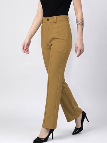 Image of Women's High Waist Formal Straight Fit Trousers Premium Stretch Office Pants Front Pleated Design Smart Workwear Bottom for Office, Casual & Business Wear