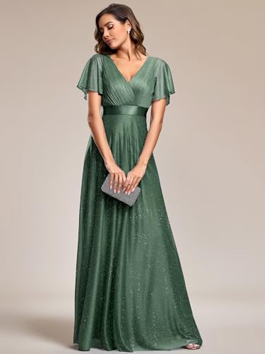 Image of Ever-Pretty Women's Summer Glitter Formal Dresses Evening Gown V Neck Short Sleeves Floor Length Mother of Bride Dress 50159