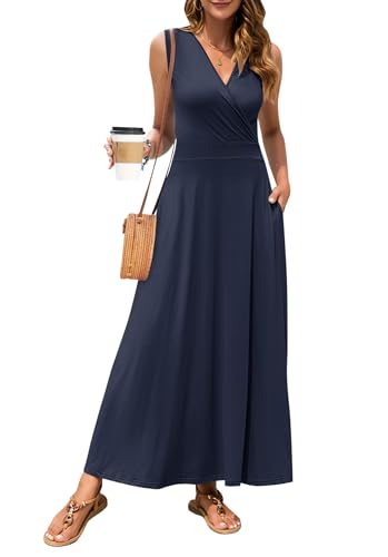 Image of MISFAY Women Maxi Dress Sleeveless Wrap V Neck Summer Boho Casual