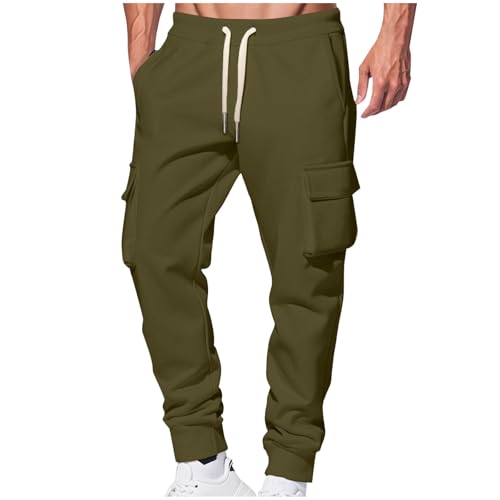 Mens Cargo Sweatpants Drawstring Elastic Waist Pants Casual Baggy Joggers Athletic Trousers with Mulit Pockets Fashion