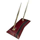 Dacasso Burgundy Leather Double Pen Stand with Gold Trim