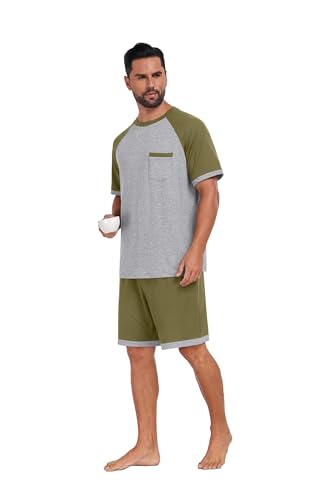 Image of Mens Pajamas Set Lightweight Summer Pjs Sleepwear Soft Comfy Short Sleeve Loungewear With Pocket (S-4X)