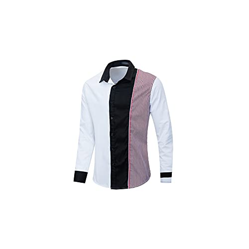 CHDWEY Camiseta de Manga Larga para Hombre Moda de Manga Larga Patchwork Camisa a Rayas Hombres Casual Casual Camisas Masculinas de algodón(XX-Large)