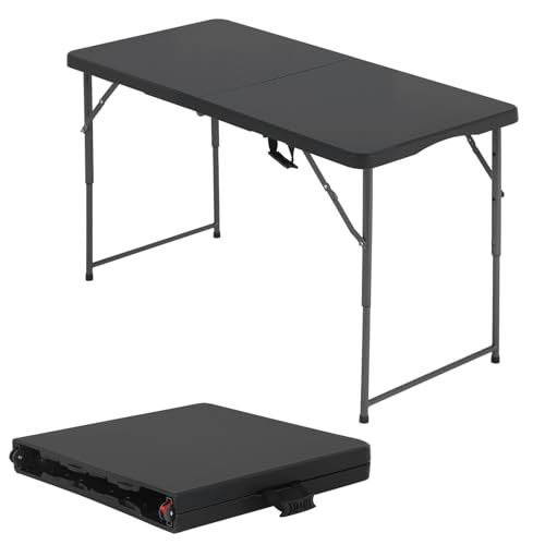 Image of BestOffice 4 FT Picnic Table Folding Table Camping Plastic Table Fold Up Table Lock for Party Event, Black