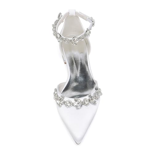 Women's Pointed Rhinestones Toe Satin Wedding Flats for Bride Evening Prom Party Dress Shoes2