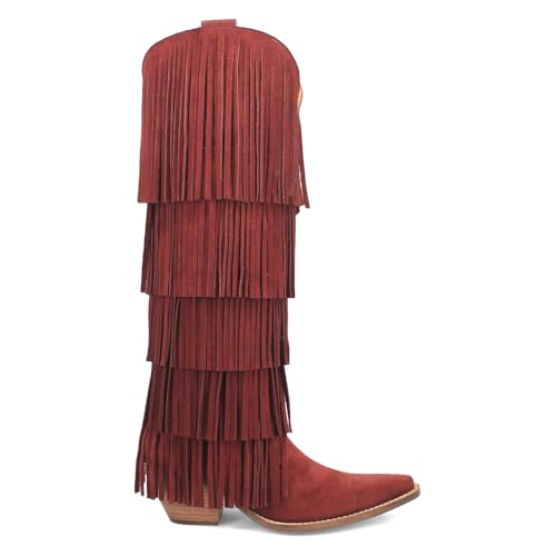Dingo Womens Wild Child Fringe Snip Toe Pull On Casual Boots Over the Knee Mid Heel 2-3