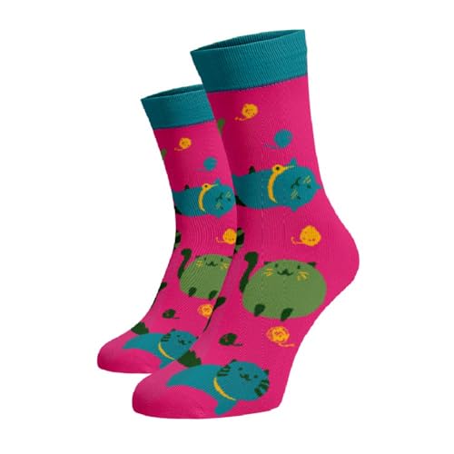BENAMI | Lustige Socken mit Fette Katzen-Motiv | Baumwoll-Hochsocken für Damen und Herren