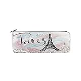 Paris Eiffel Tower Pencil Bag, Romantic France Love Heart Flower Round Pencil Case Zipper Pen Pouch...