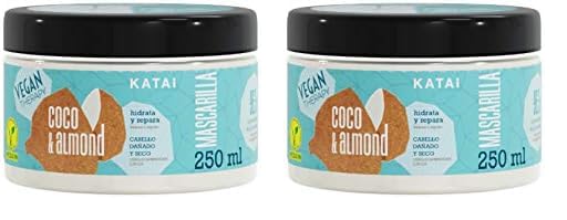 Katai Coconut & Almond Cream mascarilla cabello 250 ml: Nutrición Vegana para Cabellos Sensibles.Repara e hidrata cabellos dañados y secos ¡Suavidad sin Sulfatos ni Parabenos! (Paquete de 2)