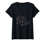 Damen Phonograph Künstler Musikliebhaber bunte Note T-Shirt mit V-Ausschnitt