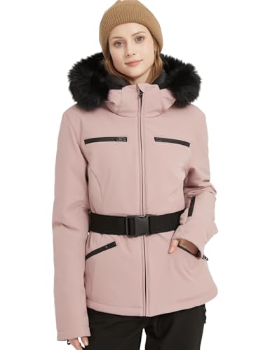 BGX Womens Ski Jacket Snowboard Warm Winter Short Slim Fit Snow Coat Mountain Windproof Waterproof with Hooded(L,Pink)