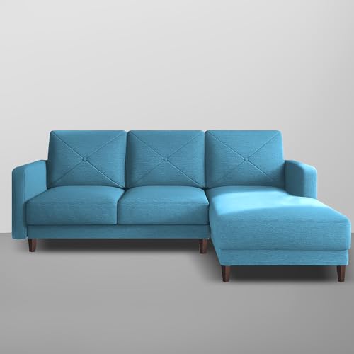 Image of Baloney RHS 4 Seater L Shape Sofa Set for Living Room (Turquise Fabric) Premium Fabric Sofa