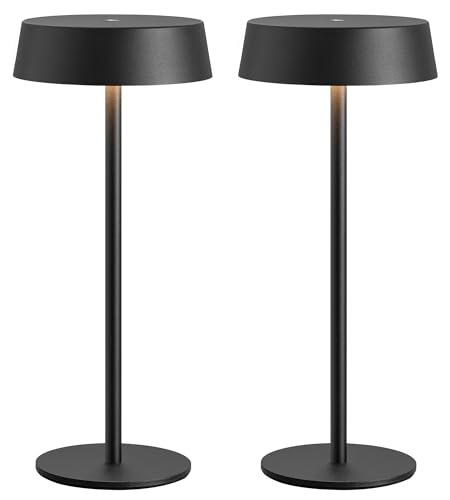 NEWSEE Contemporary Cordless Table Lamp Set of 2, Waterproof, Rechargeable 5000mAh Battery-Powered, Dimming Night Light for Bedroom, Dining Room, Bar, and Outdoor Use (Black)