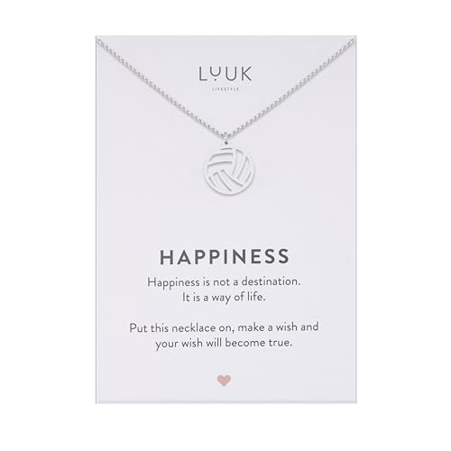 LUUK LIFESTYLE Edelstahl Halskette mit Baseball|Softball|Volleyball Anhänger in Silber, 50cm verstellbar, wasserfest, Schmuckgeschenk für Frauen, HAPPINESS Spruchkarte, Symbol für Teamgeist, Sport