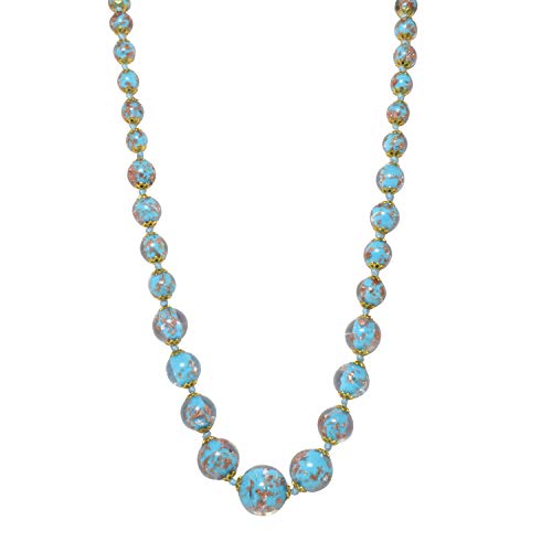 Just Give Me Jewels Genuine Venice Graduated Murano Sommerso Aventurina Glass Bead Strand Necklace in Turquoise, 19+2