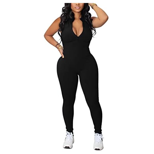 chicyes Women's Bodycon Sexy Jumpsuits Sleeveless Ribbed Zipper One Piece Pants Rompers Summer Black