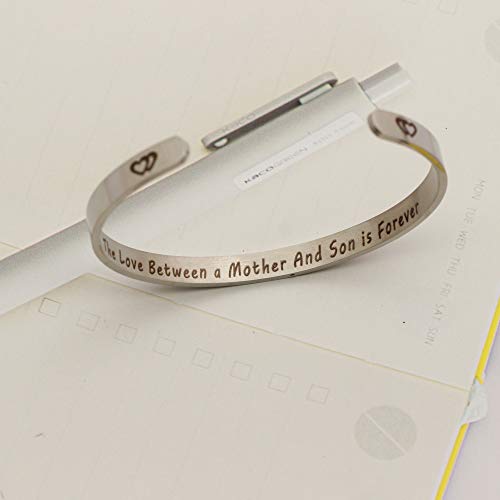 Vistaric Mother's Day Gift For Mom From Son Mother Birthday Gifts Adjustable Bangle The Love Between A Mother And Son Is Forever Stainless Steel #TOP2