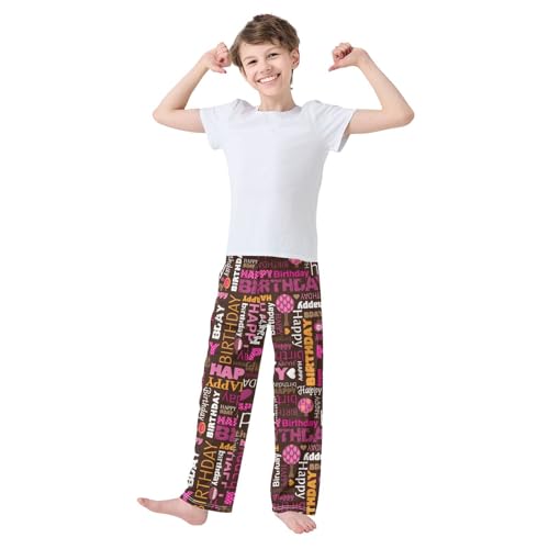 ZZXXB Happy Birthday Words Boys Long Pants Soft Trousers Elastic Waist Kids Lounge Bottoms with Pockets S-XL2