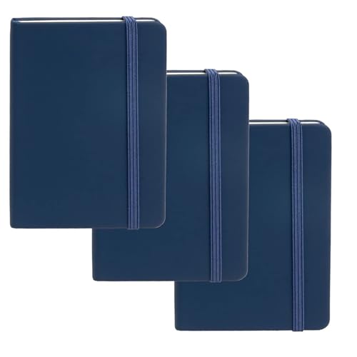Simply Genius (paquete de 3 Mini diarios de cuero sintético A6 de 3.7 x 5.7 pulgadas para escribir, diario de cuero sintético para viajes, 124 pg con bolsillo interior de 5 pulgadas, azul marino