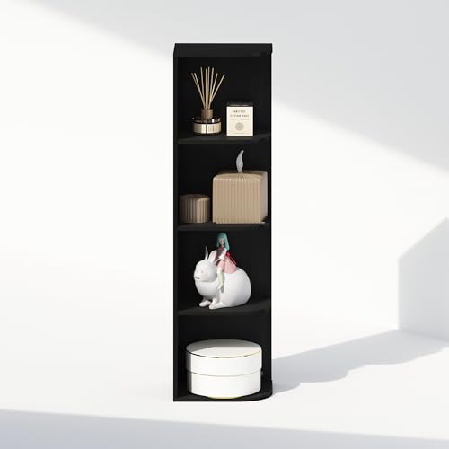 Image of Furinno Reed Corner Shelf, 4-Tier Corner Bookshelf, Book Shelf, Corner Shelves, Storage Rack, for Organization and Storage, Home Office, Living Room, Blackwood