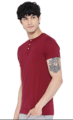 Image of LAZYCHUNKS Henley Neck Men's Cotton Half Plain Sleeves Slim Fit T-Shirt | Round Neck Men's Tshirt | Solid Colors | Summer Wear | - Multicolor