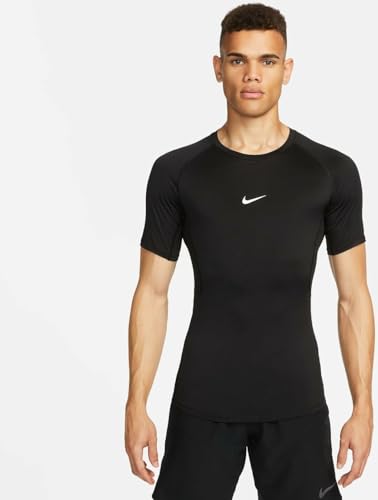 Nike M NP DF Tight Top SS Camiseta, Black/White 010, L Hombre