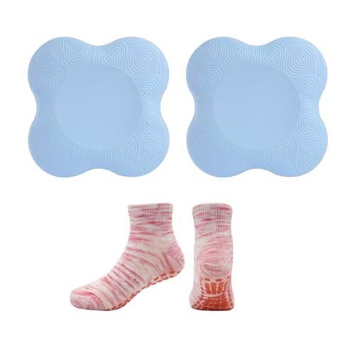 MEMOFYND 2 stycken yogamattor-knäskydd med 1 par yogastrumpor, yogaknäskydd, halkfri tpe yogamatta, förtjockat yoga knäskydd, oberoende knäskydd...